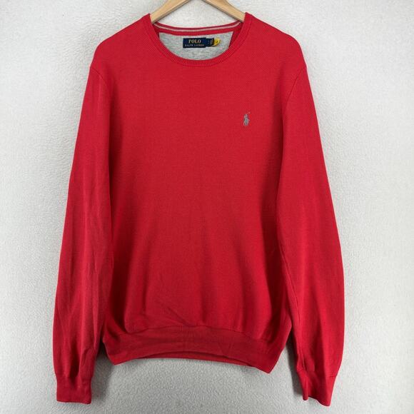 POLO RALPH LAUREN Sweater Mens S Mesh Knit Cotton Crewneck Pullover Jumper Red - Picture 1 of 16